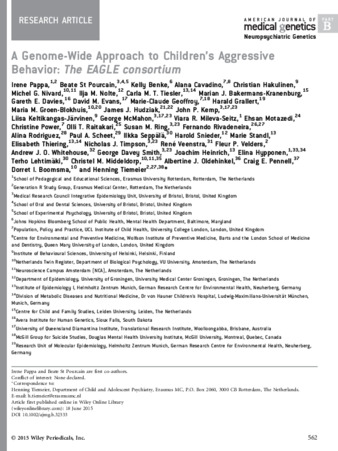 A genome-wide approach to children's aggressive behavior: The EAGLE consortium thumbnail