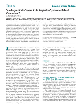 Serodiagnostics for Severe Acute Respiratory Syndrome–Related Coronavirus 2 A Narrative Review thumbnail