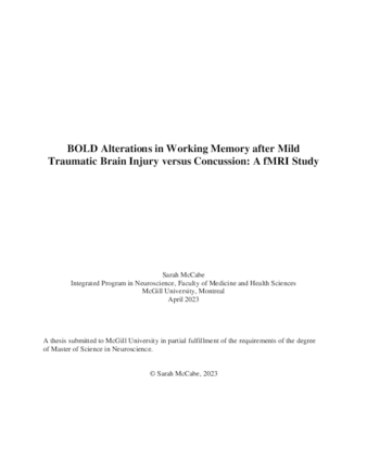 BOLD Alterations in Working Memory after Mild Traumatic Brain Injury versus Concussion: A fMRI Study thumbnail