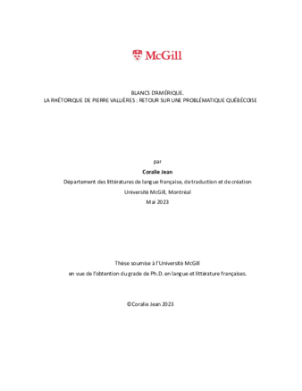 Blancs d'Amérique. La rhétorique de Pierre Vallières: retour sur une problématique Québécoise thumbnail