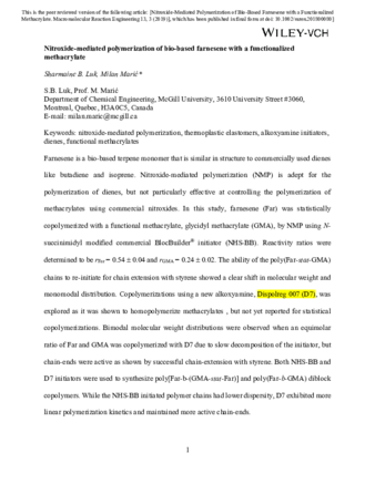 Nitroxide-mediated polymerization of bio-based farnesene with a functionalized methacrylate thumbnail