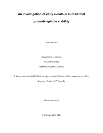 An investigation of early events in mitosis that promote spindle stability thumbnail