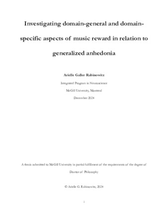 Investigating the domain-specific and domain-general aspects of music reward in relation to generalized anhedonia thumbnail