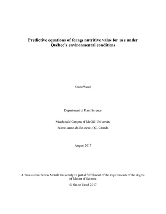 Predictive equations of forage nutritive value for use under Québec's environmental conditions thumbnail