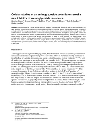 Cellular studies of an aminoglycoside potentiator reveal a new inhibitor of aminoglycoside resistance thumbnail