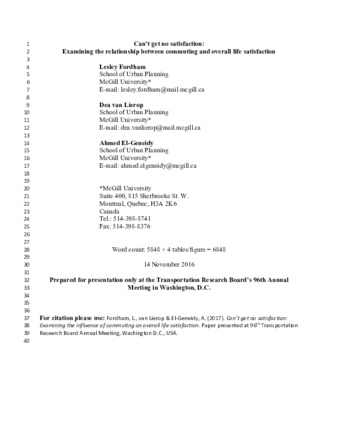 Can’t Get No Satisfaction: Examining the Relationship between Commuting and Overall Life Satisfaction thumbnail