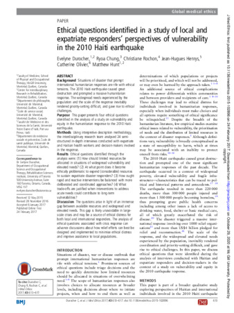 Ethical questions identified in a study of local and expatriate responders’ perspectives of vulnerability in the 2010 Haiti earthquake thumbnail