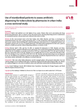 Use of standardised patients to assess antibiotic dispensing for tuberculosis by pharmacies in urban India: a cross-sectional study thumbnail