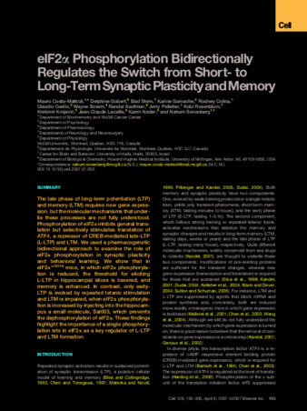 eIF2α Phosphorylation Bidirectionally Regulates the Switch from Short- to Long-Term Synaptic Plasticity and Memory thumbnail