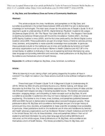 AI, Big Data, and Surveillance Zines as Forms of Community Healthcare thumbnail