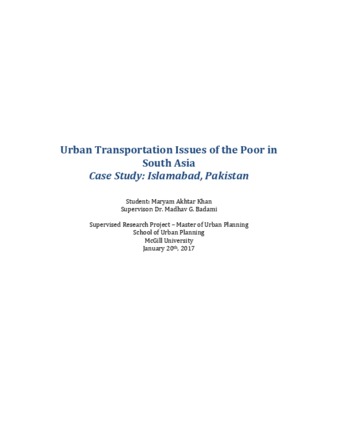 Urban Transportation Issues of the Poor in South Asia Case Study: Islamabad, Pakistan thumbnail