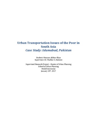 Urban Transportation Issues of the Poor in South Asia Case Study: Islamabad, Pakistan thumbnail