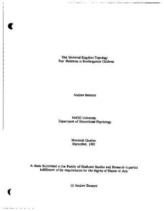 The Medieval Kingdom topology : peer relations in kingergarten children thumbnail