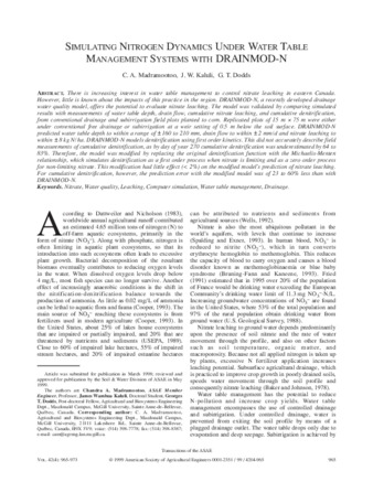 Simulating nitrogen dynamics under water table management systems with DRAINMOD-N thumbnail