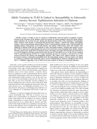 Allelic variation in TLR4 is linked to susceptibility to Salmonella enterica serovar typhimurium infection in chickens thumbnail