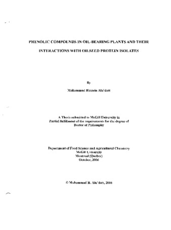 Phenolic compounds in oil-bearing plants and their interactions with oilseed protein isolates thumbnail