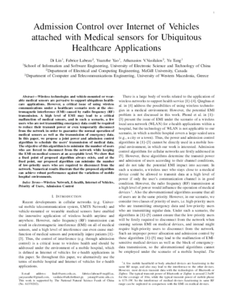 Admission Control Over Internet of Vehicles Attached With Medical Sensors for Ubiquitous Healthcare Applications thumbnail