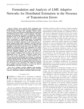 Formulation and Analysis of LMS Adaptive Networks for Distributed Estimation in the Presence of Transmission Errors thumbnail