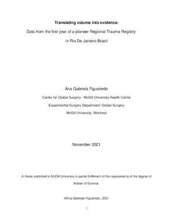 Translating volume into evidence: Data from the first year of a pioneer Regional Trauma Registry in Rio De Janeiro-Brazil thumbnail