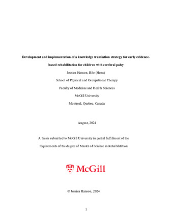 Development and implementation of a knowledge translation strategy for early evidence-based rehabilitation for children with cerebral palsy thumbnail