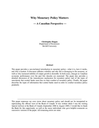 Why Monetary Policy Matters - A Canadian Perspective thumbnail
