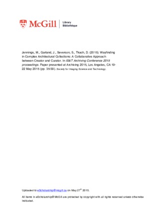 Wayfinding in Complex Architectural Collections: A Collaborative Approach between Creator and Curator. thumbnail