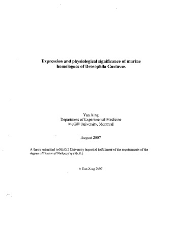 Expression and physiological significance of murine homologues of Drosophila gustavus thumbnail