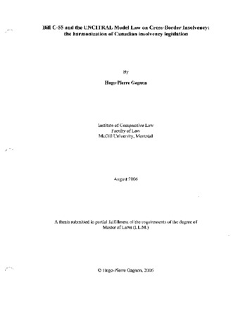 Bill C-55 and the UNCITRAL model law on cross-border insolvency : the harmonization of Canadian insolvency legislation thumbnail