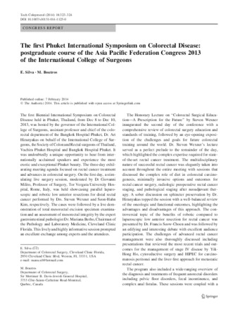 The first Phuket International Symposium on Colorectal Disease: postgraduate course of the Asia Pacific Federation Congress 2013 of the International College of Surgeons thumbnail