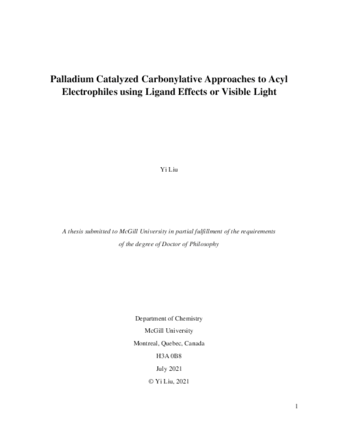 Palladium Catacyzed carbonylative approaches to acyl electrophiles using ligand effects or visible light thumbnail