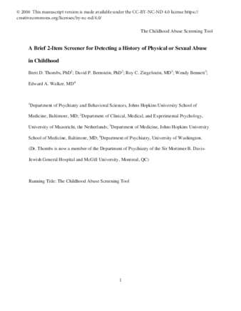 A brief two-item screener for detecting a history of physical or sexual abuse in childhood thumbnail