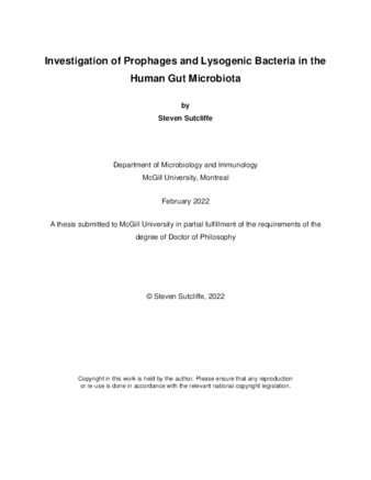 Investigation of prophages and lysogenic bacteria in the human gut microbiota thumbnail