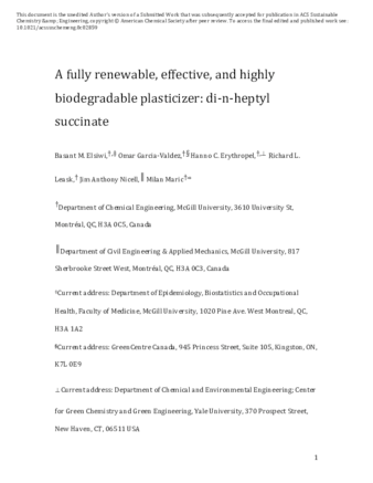 Fully Renewable, Effective, and Highly Biodegradable Plasticizer: Di-n-heptyl Succinate thumbnail