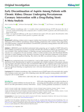 Early Discontinuation of Aspirin Among Patients with Chronic Kidney Disease Undergoing Percutaneous Coronary Intervention with a Drug-Eluting Stent: A Meta-Analysis thumbnail