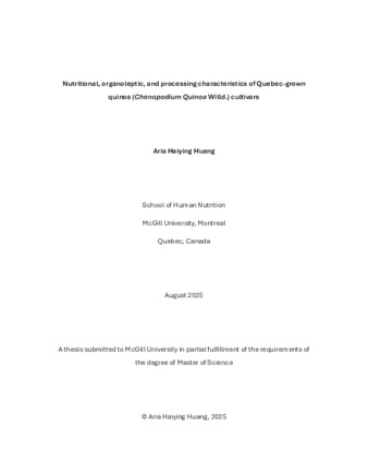 Nutritional, organoleptic, and processing characteristics of Quebec-grown quinoa (Chenopodium quinoa Willd.) cultivars thumbnail