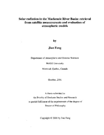 Solar radiation in the Mackenzie River Basin : retrieval from satellite measurements and evaluation of atmospheric models thumbnail