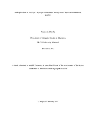 An exploration of heritage language maintenance among Arabic speakers in Montreal, Quebec thumbnail