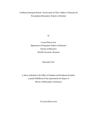 Caribbean immigrant parents' involvement in their children's education in Francophone elementary schools in Montreal thumbnail