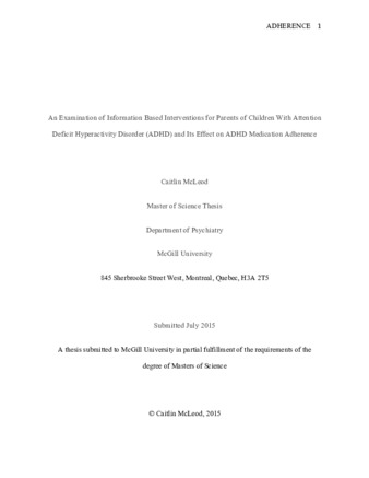 An examination of information based interventions for parents of children with attention deficit hyperactivity disorder (ADHD) and its effect on ADHD medication adherence thumbnail