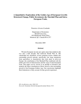 A Quantitative exploration of the golden age of European growth: structural change, public investment, the Marshall Plan and intra-European trade thumbnail