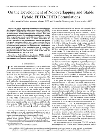 On the Development of Nonoverlapping and Stable Hybrid FETD-FDTD Formulations thumbnail