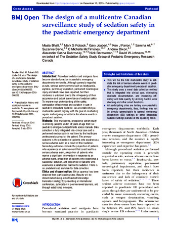 The design of a multicentre Canadian surveillance study of sedation safety in the paediatric emergency department thumbnail