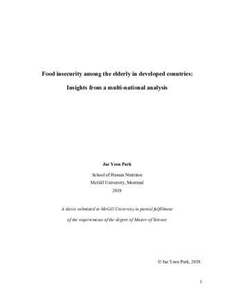 Food insecurity among the elderly in developed countries: Insights from a multi-national analysis thumbnail