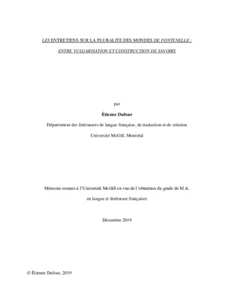 Les entretiens sur la pluralité des mondes de Fontenelle: Entre vulgarisation et construction de savoirs thumbnail