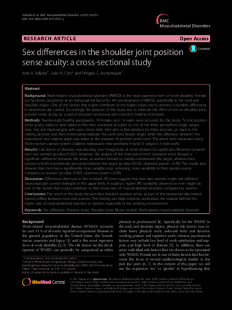 Sex differences in the shoulder joint position sense acuity: a cross-sectional study thumbnail