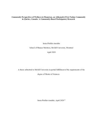 Community Perspectives of Wellness in Manawan, an Atikamekw First Nation Community in Quebec, Canada: A community-based participatory research thumbnail