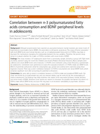 Correlation between n-3 polyunsaturated fatty acids consumption and BDNF peripheral levels in adolescents thumbnail