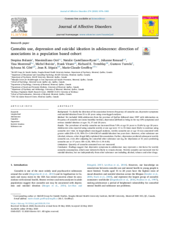 Cannabis use, depression and suicidal ideation in adolescence: direction of associations in a population based cohort thumbnail