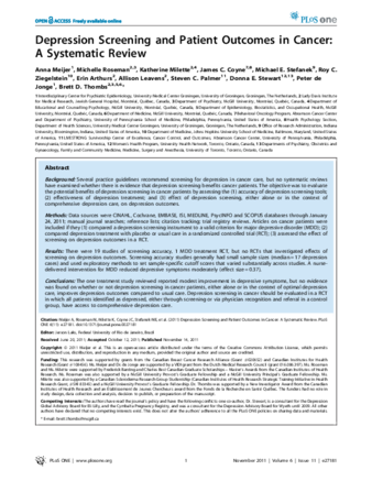 Depression Screening and Patient Outcomes in Cancer: A Systematic Review thumbnail