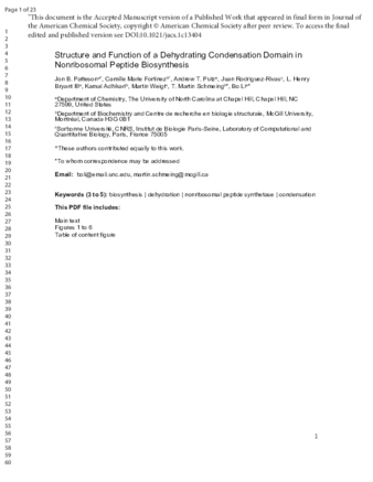 Structure and Function of a Dehydrating Condensation Domain in Nonribosomal Peptide Biosynthesis thumbnail